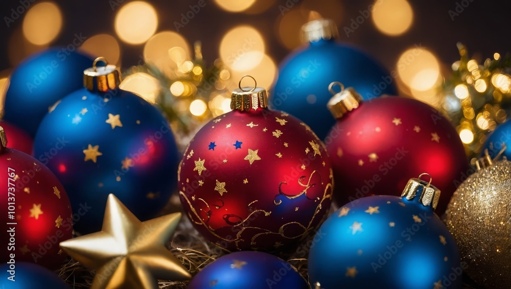red and blue christmas balls with golden stars red and blue christmas balls with golden stars