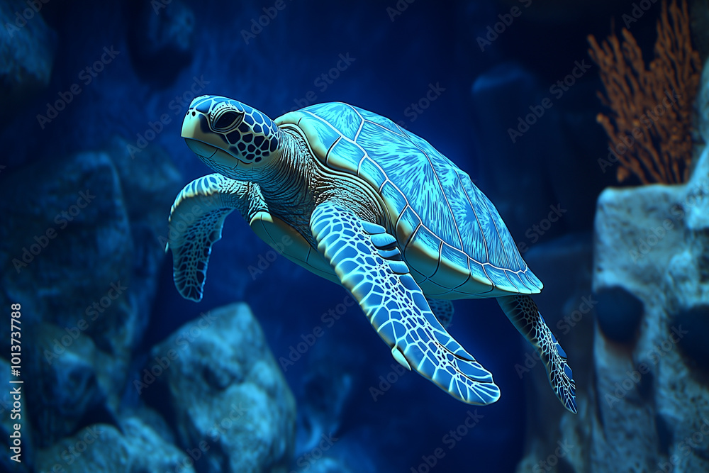 Obraz premium Majestic Sea Turtle Swimming Gracefully