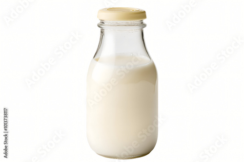 A bottle of milk and a glass of milk isolated on white background