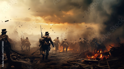 generated illustration of American civil war battle field.