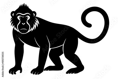 Macaque Stocky Primate with a Short Tail and Expressive Face Silhouette Vector Illustration