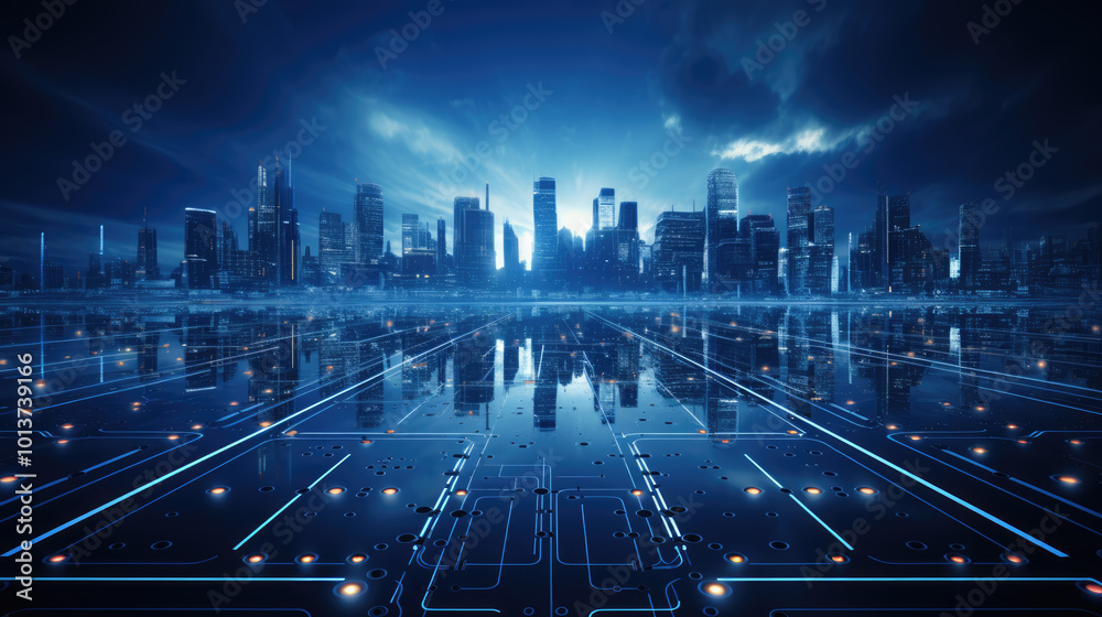 generated illustration of Blue futuristic technology background with cubes. Hi tech city generated illustration of Blue futuristic technology background with cubes. Hi tech city