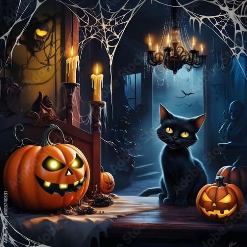 halloween background with pumpkin and bats