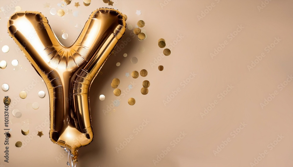 Banner with gold balloons letters Y with copy space Banner with gold balloons letters Y with copy space
