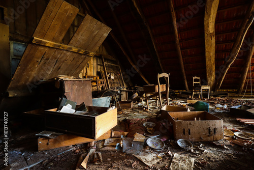 abandoned attic with broken stuff in a lost place