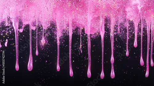 Hot pink glitter drip texture on black background