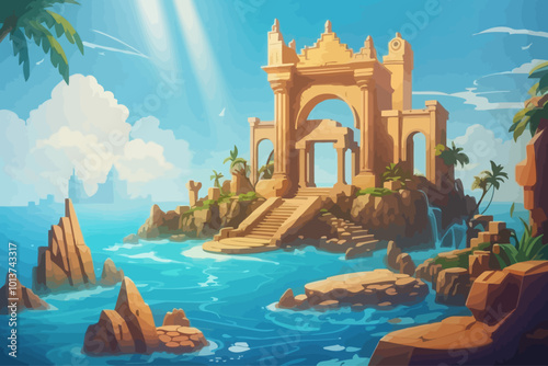 Atlantis lost continent cartoon illustration