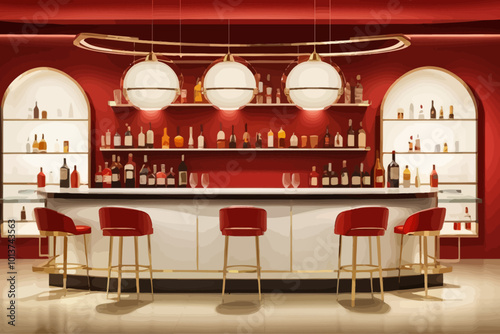 Bar interior design red background wall curved