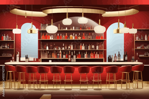 Bar interior design red background wall curved