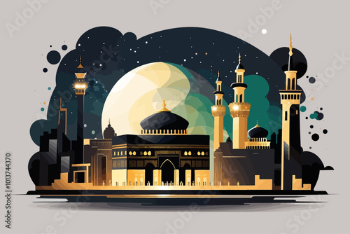 islan Kaaba Mecca Saudi Arabia illustration