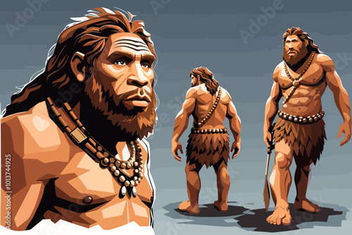 neanderthal cave man cartoon illustration