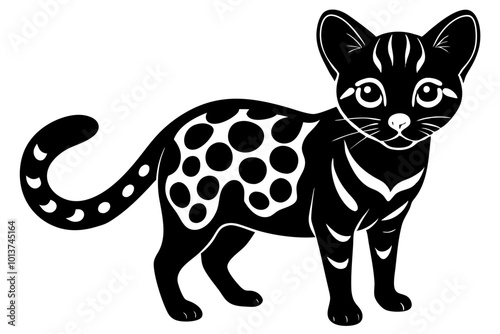 Margay Small Wild Cat Slender with Large Eyes Silhouette Vector Illustration