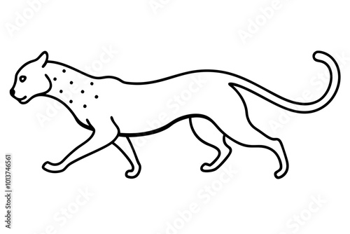 Cheetah Sprinting Vector Art Featuring Outlined Form and Extended Leg Action
