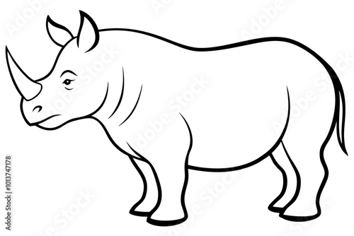 Majestic Rhino Standing Calmly Vector Illustration of a Powerful Creature in its Natural Habitat
