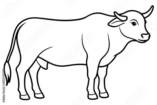 Stunning Full Body Outline of Buffalo Standing Vector Illustration for Animal Enthusiasts 