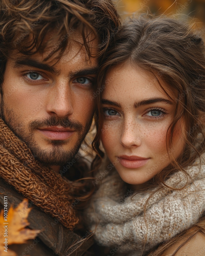 Portrait Of Happy Loving Couple Hug In Autumn Park Together Portrait Of Happy Loving Couple Hug In Autumn Park Together
