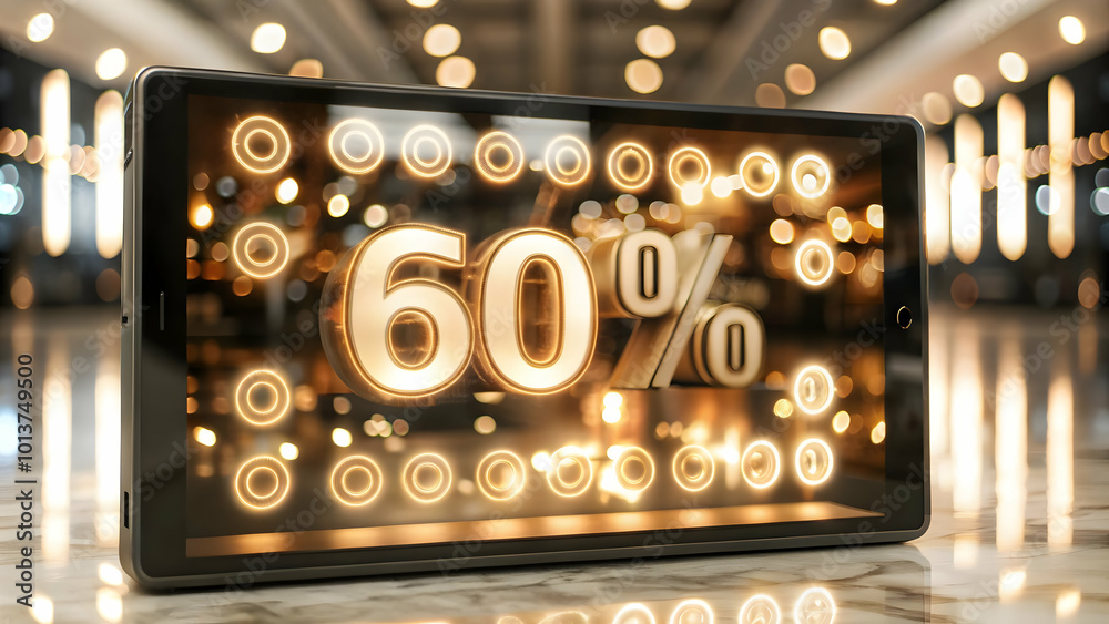 3D Glossy Background of Cyber Monday Discounts with Glowing Percentage Icons on Futuristic Digital Sales Screen - Sleek Visual for Promotions