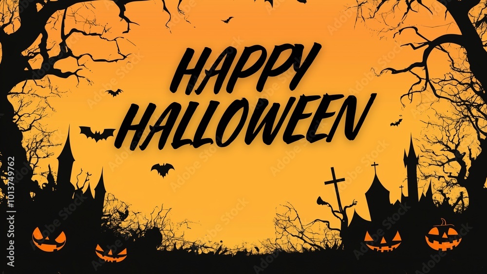 Spooky Halloween Card with Pumpkins, Zombies, and Graveyard for Fun Party Celebrations Spooky Halloween Card with Pumpkins, Zombies, and Graveyard for Fun Party Celebrations