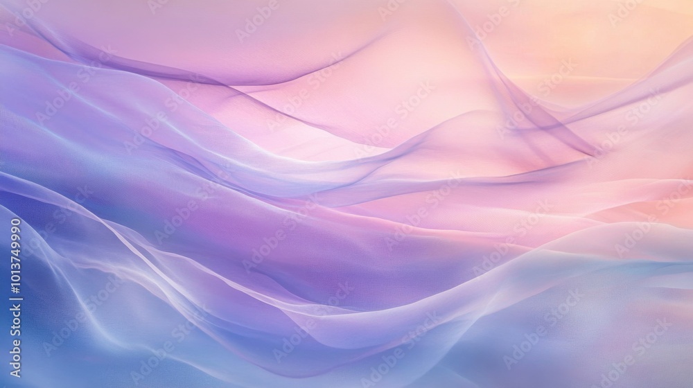 Abstract pastel waves in soft pinks, lavenders, and blues, blending harmoniously to evoke an underwater dreamscape, calm and ethereal.