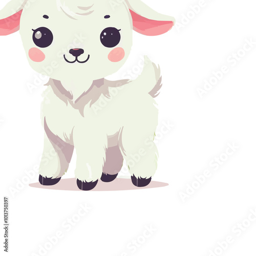 Cute Goat in Spring Animals Theme Vector Illustration on White Background