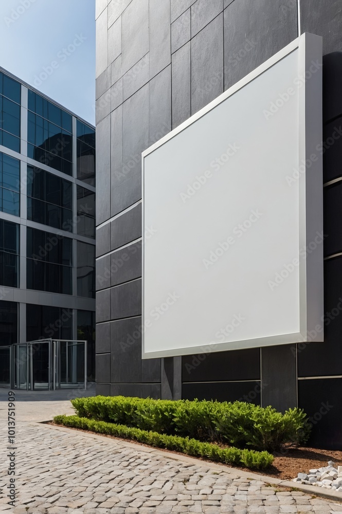 Blank white horizontal billboard on building wall. Mockup advertising board, digital display, showcase with urban background Blank white horizontal billboard on building wall. Mockup advertising board, digital display, showcase with urban background