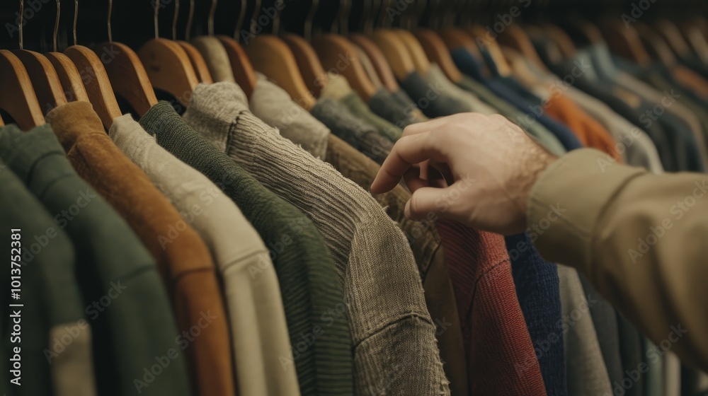 Obraz premium Closeup of a hand sifting through a pile of discarded clothing