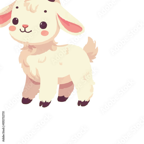 Cute Goat in Spring Animals Theme Vector Illustration on White Background