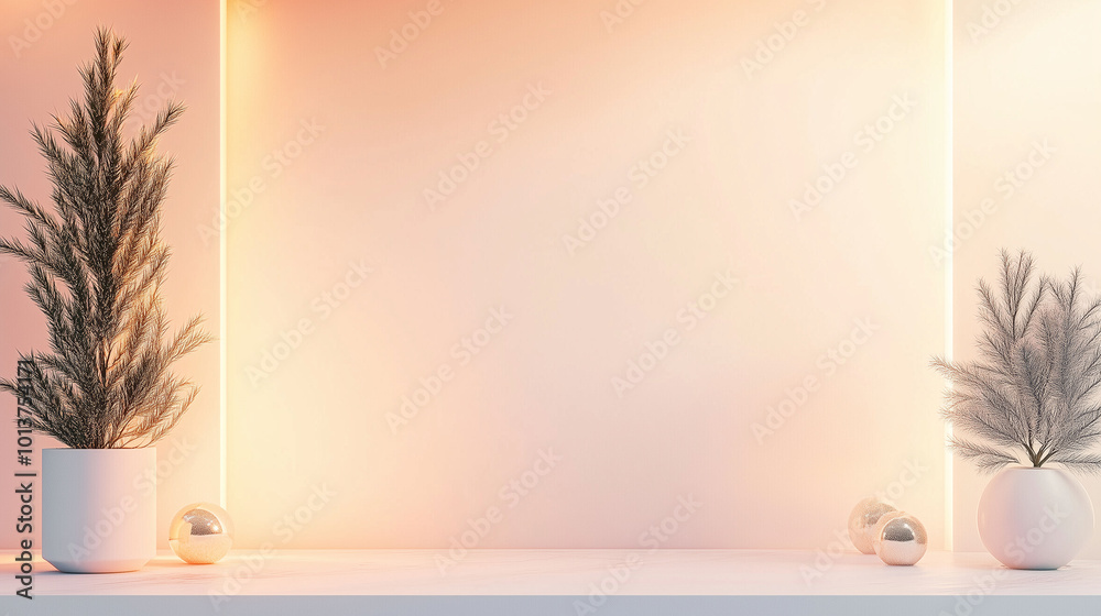 Modern New Year scene with sleek lines and minimalist geometry, softly glowing abstract colors, elegant backdrop