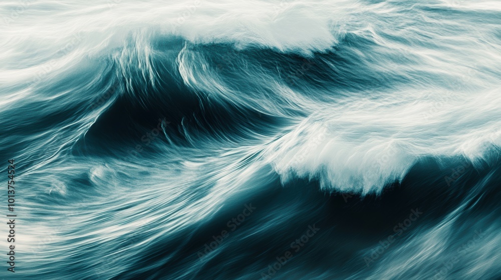 Minimalist Ocean Waves, smooth abstract representation of tranquil ocean waves, emphasizing simplicity and fluidity in design