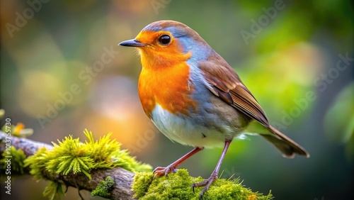 In its natural setting, a beautiful robin perches on a branch, its vibrant feathers shining brightly, showcasing an enchanting allure that draws the eye effortlessly.