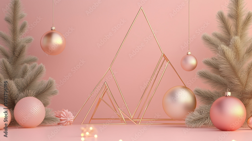 Chic New Year aesthetic, minimalist lines and abstract geometric design, glowing gold accents