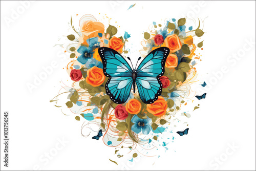 Watercolor Floral and Butterfly Vector Collection. photo