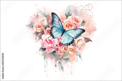 Watercolor Floral and Butterfly Vector Collection. photo