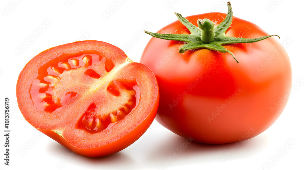 Tomato with half of tomato isolated on a white background design isolated on white background design Tomato with half of tomato isolated on a white background design isolated on white background design