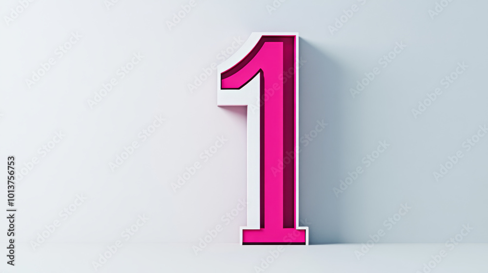 A pink number one stands out against a white background. A pink number one stands out against a white background.
