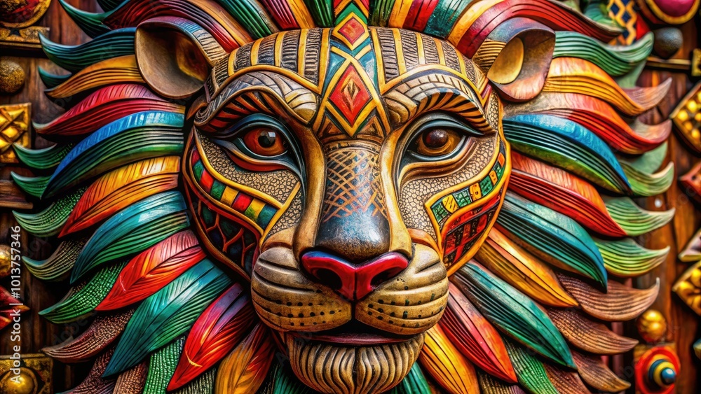 Intricately Carved African Lion Mask Symbolizing Strength and Heritage in Traditional Artistry Intricately Carved African Lion Mask Symbolizing Strength and Heritage in Traditional Artistry
