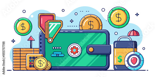 Digital Wallet Illustration with Cryptocurrency Tokens Securely Stored
