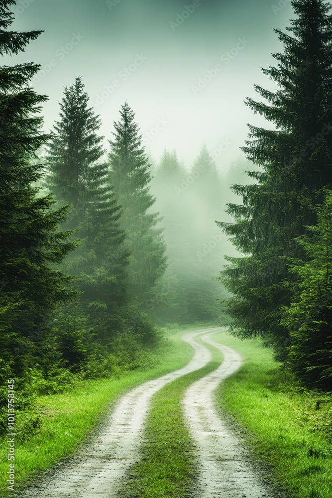 A serene winding path through a lush, foggy forest creates a tranquil atmosphere, ideal for nature-themed projects, travel articles, or mindfulness promotions A serene winding path through a lush, foggy forest creates a tranquil atmosphere, ideal for nature-themed projects, travel articles, or mindfulness promotions