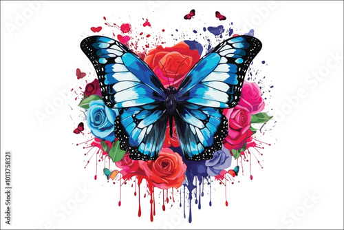 Watercolor Floral and Butterfly Vector Collection. photo