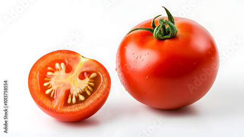 Tomato with half of tomato isolated on a white background design isolated on white background design