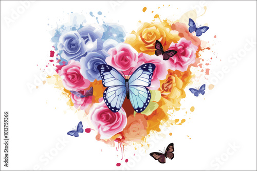 Watercolor Floral and Butterfly Vector Collection. photo