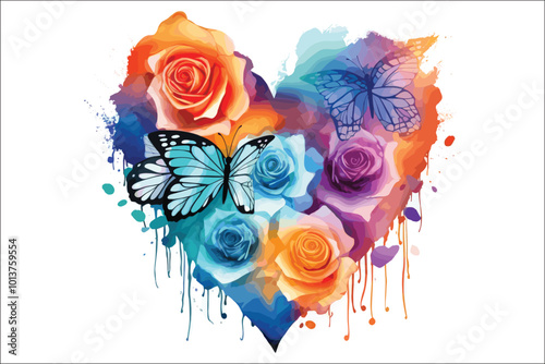 Watercolor Floral and Butterfly Vector Collection. photo