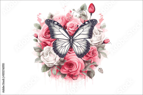 Watercolor Floral and Butterfly Vector Collection. photo