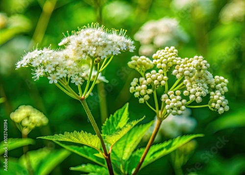 Meadowsweet Plant with White Flowers and Green Leaves, Used in Traditional Herbal Medicine