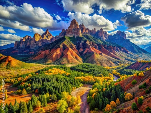 Scenic View of the Rocky Mountains in Utah with Majestic Peaks and Vibrant Blue Sky Background