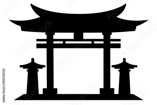 Japanese shinto torii gate entrance | vector silhouette illustration on white background