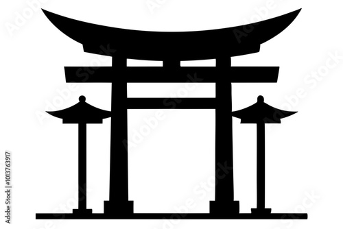 Japanese shinto torii gate entrance | vector silhouette illustration on white background