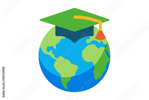 Concept of world graduation hat on earth globe.