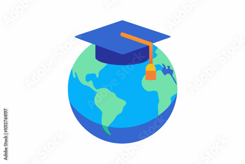 Concept of world graduation hat on earth globe.