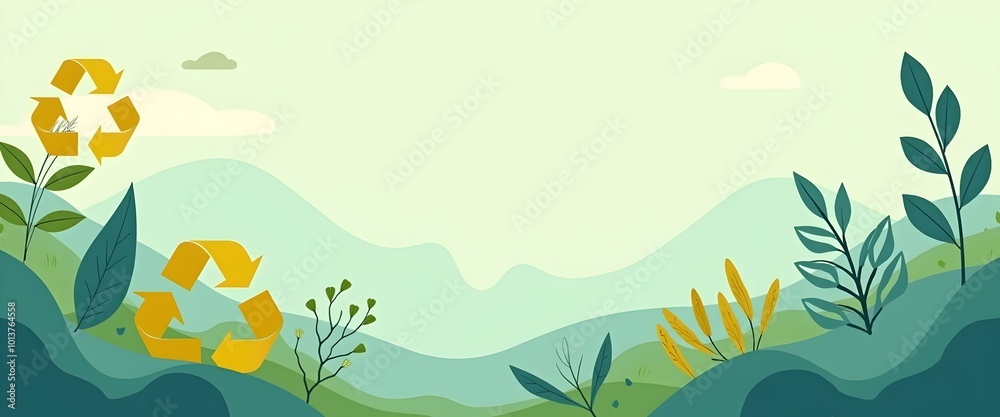 Contemporary design banner for sustainable living with abstract eco-icons and modern copy space Contemporary design banner for sustainable living with abstract eco-icons and modern copy space